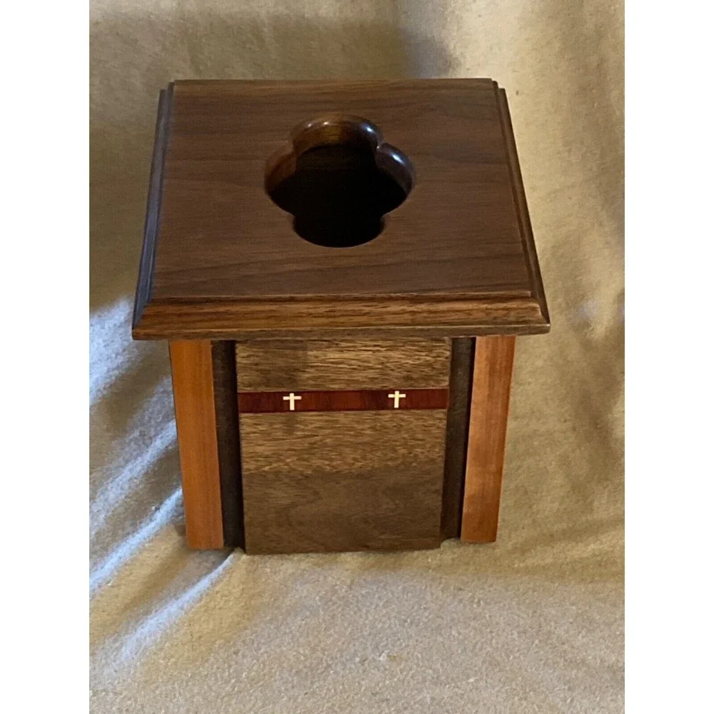 Solid Dark Wood Tissue Box with Cross Inlay